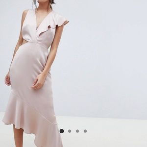 ASOS satin deep plunge ruffle dress